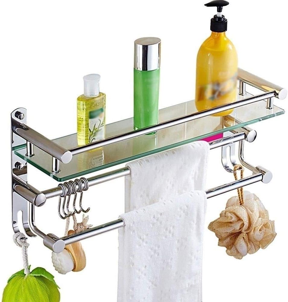 Bathroom shelves Bathroom Glass Shelf with Towel Rail and Hooks Rectangular Shower