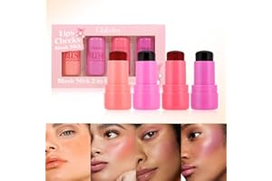 HUAQING 4 Pcs Milk Jelly Blush Stick,Buildable Watercolor Finish Lip and Cheek Makeup Cooling Water Jelly Tint,Vegan & Cruelty Free.（4 Color）