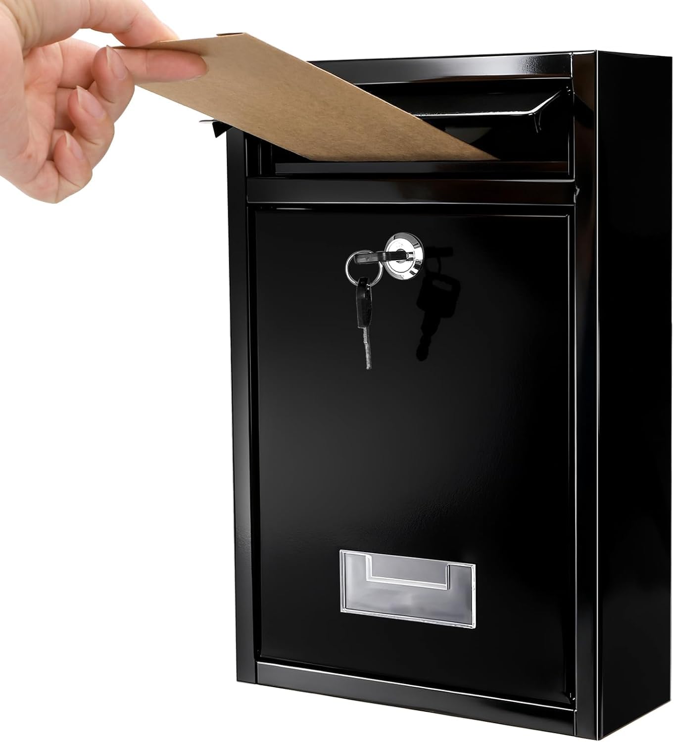 DEAYOU Wall Mount Mailboxes, 32×21.5×8.4 cm Black Outdoor Weatherproof Secure Post Box with Key Lock, Mailbox with Secure Locking Slot, Weatherproof Letter Box for House, Garden & Front Door