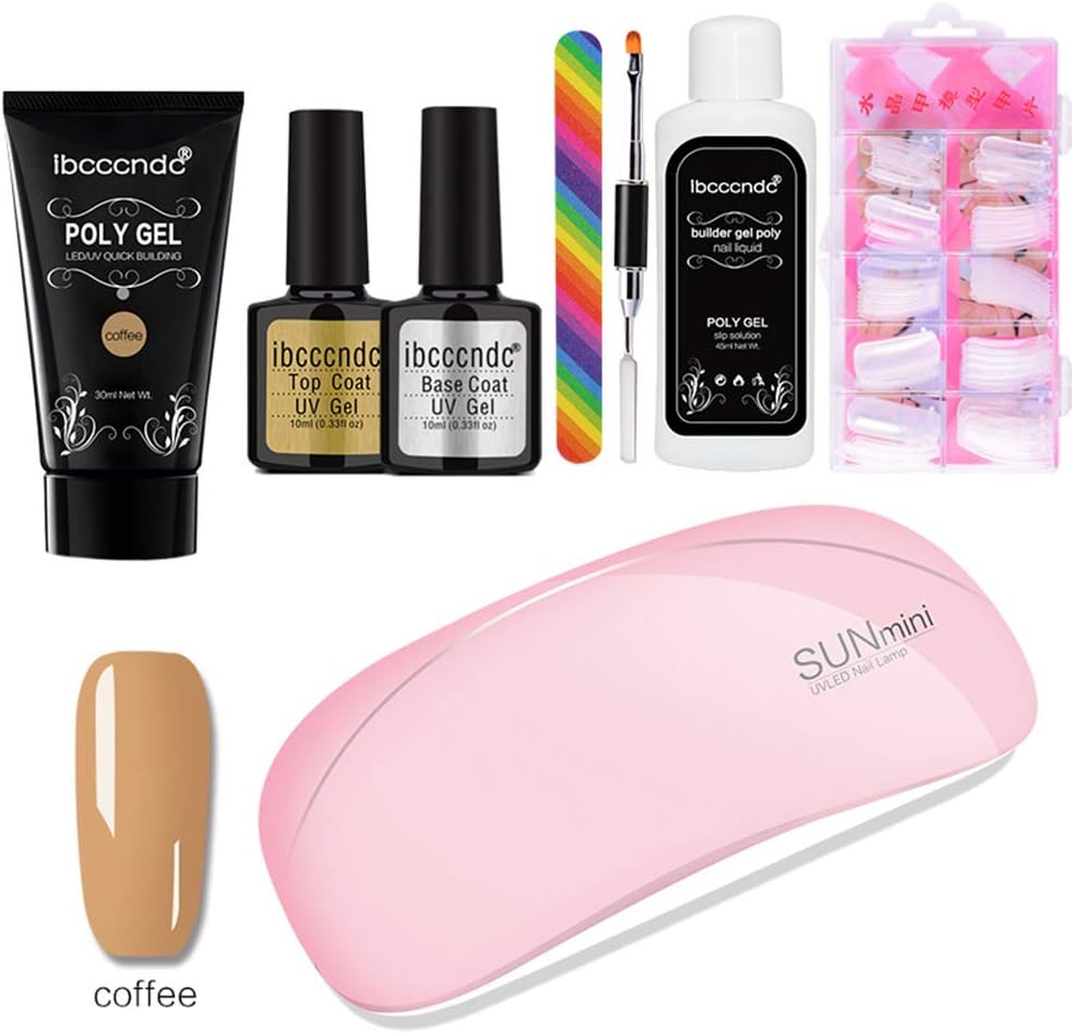 Novobey Professional Poly Gel Nail Extension Kit, Quick Nail Gel with UV Lamp Nail Molds Base Top Coat Nail Brush Nail File Solution Liquid Nail Builder Kit Tool for Nail Art