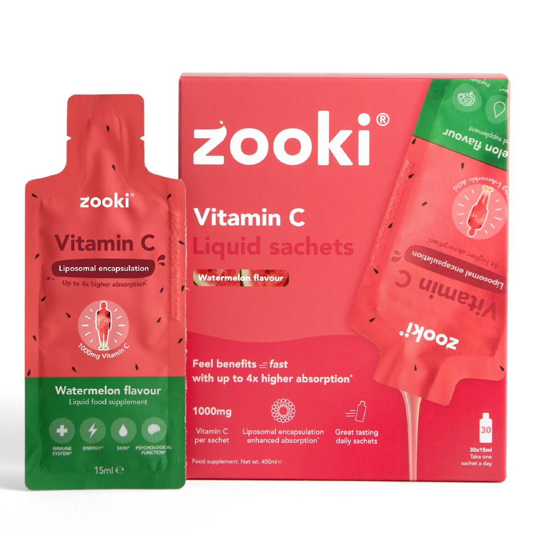 Zooki Liposomal Vitamin C 1000mg Liquid – 4X Higher Absorption – Great Taste, Sugar Free, Vegan – Alternative to High Strength Vitamin C Tablets – Immune System – Energy (Watermelon, 30 Servings)