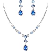 Crysdue Wedding Bridal Costume Jewelry for Women, Rhinestone Crystal Teardrop Pendant Necklace Prom Chandelier Dangle Earrings Set
