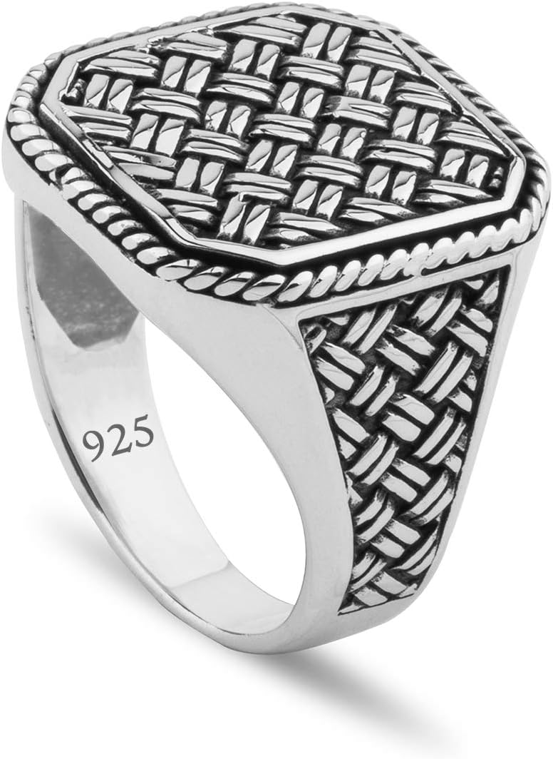 Chicotta Men's Woven/Mesh Design Solid 925 Stamped Sterling Silver Ring
