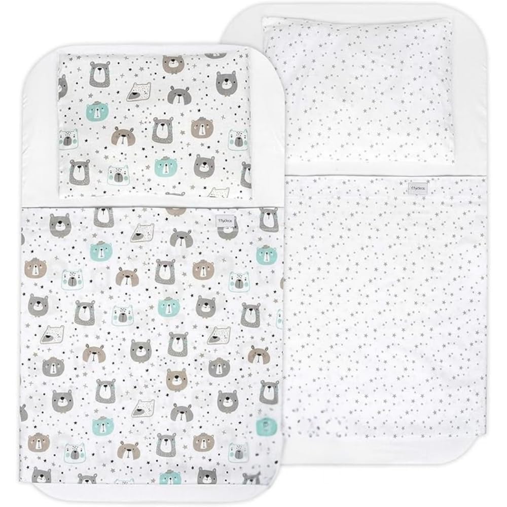 FlyIdeas Next to Me Crib Fitted Sheets 83x50 cm, 8 Pcs. - 2 Fitted Sheets, 2 Waterproof Mattress Protectors, 2 Flat Sheets & 2 Pillow Protectors, 100% Cotton Cert