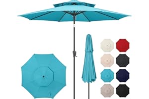 AckMizz 9ft Outdoor Patio Umbrella - 2 Tiers Table Umbrella Waterprool UV Protection, Sombrillas de Patio with Push Button Tilt&Crank, Sun Umbrella for Pool, Porch, Garden, Backyard(Sky Blue)