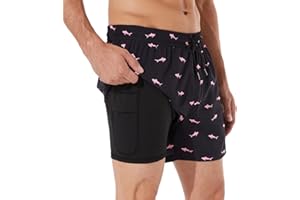 BRISIRA Mens Swim Trunks Bathing Suit 5 Inch Inseam Compression Liner Beach Swim Shorts Swimwear Quick Dry Zipper Pocket