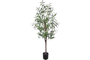 CETRD Artificial Olive Tree, 4FT Tall Faux Olive Trees 48in Outdoor Fake Potted Silk Plant with Trunk and Realistic 436 Leaves and 16 Fruits for Modern Office Home Decor Indoor（1pack）