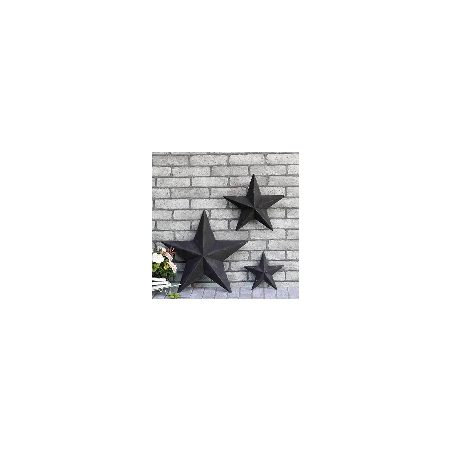 YL Crafts Metal Star Wall Decoration Mounted Wall Art 3pcs/Set (Black