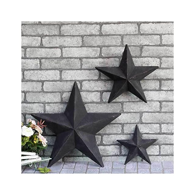 YL Crafts Metal Star Wall Decoration Mounted Wall Art 3pcs/Set (Black