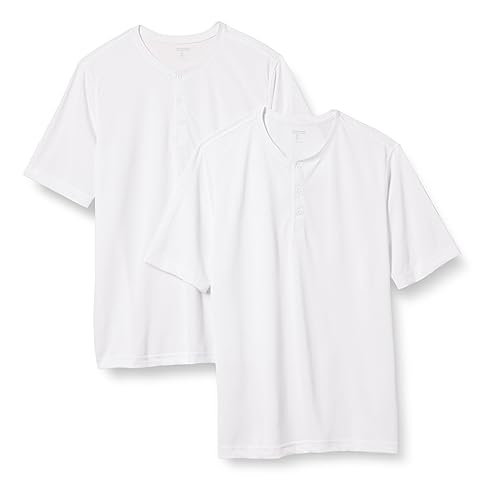 Amazon Essentials Henley Shirts for Men, Short Sleeve, Quick-Dry Jersey, Regular-Fit, 2-Pack, White, X-Large