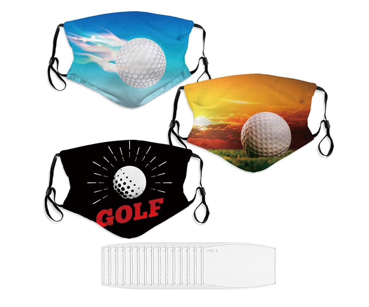 3PCS Face Mask Golf Fashion Masks for Men Women with 15 Filters