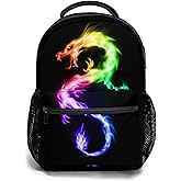 Anyako Fire Rainbow Dragon Black School Backpack, Kids bag for Boys Girls Elementary, School Bookbag Travel Laptop Daypack for Travel Hiking Camping Daypack