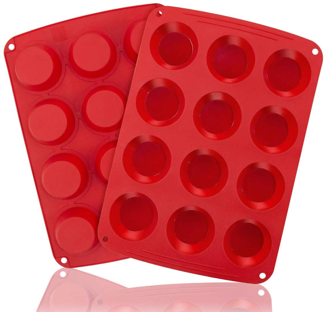 Webake Muffin Pan 12 Cup, European Silicone Cupcake Pan, Nonstick Muffin Tray Cupcake Liner Egg Muffin Tin, 2 Pack Baking Molds Silicone Bakeware