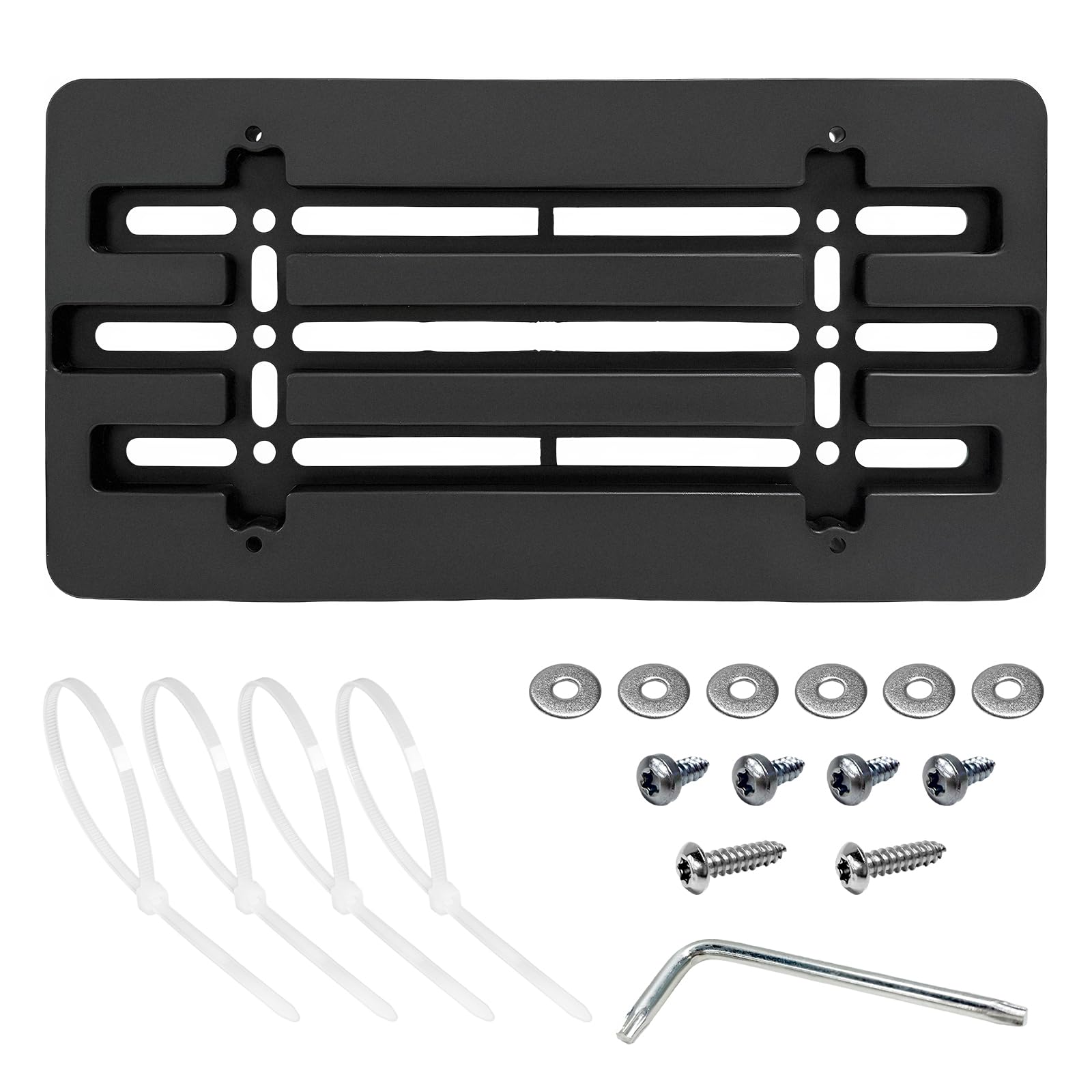 Photo 1 of DXNQ License Plate Frame Bracket Holder, Car License Plate Bracket Mounting Kit with Screws, Universal Front & Rear Bumper License Plate Holder Mount Adapter, Car Accessories