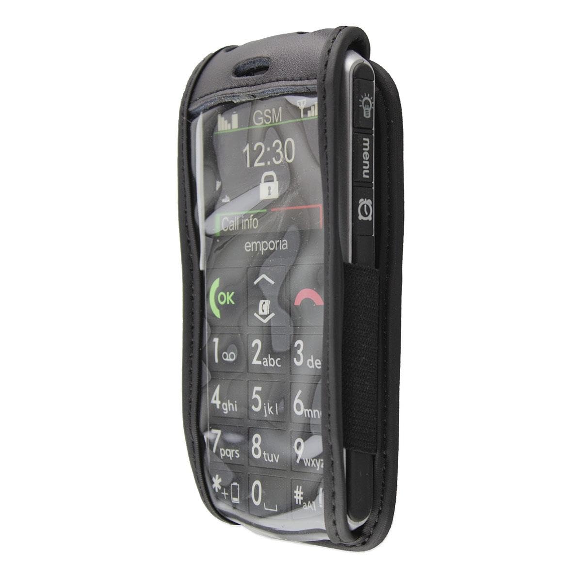 caseroxx Leather-Case with belt clip compatible with Emporia Pure V25 made from genuine leather, Pouch with belt clip and viewing window in black
