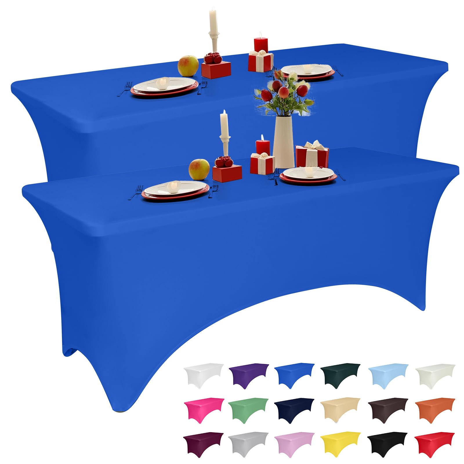 2 Pack 4 Feet Royal Blue Spandex Tablecloth for