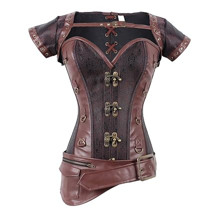 FeelinGirl Damen Korsett mit Stahlstäbchen - Brokatmuster - Retro/Gothic/Steampunk-Stahl ohne Knochen