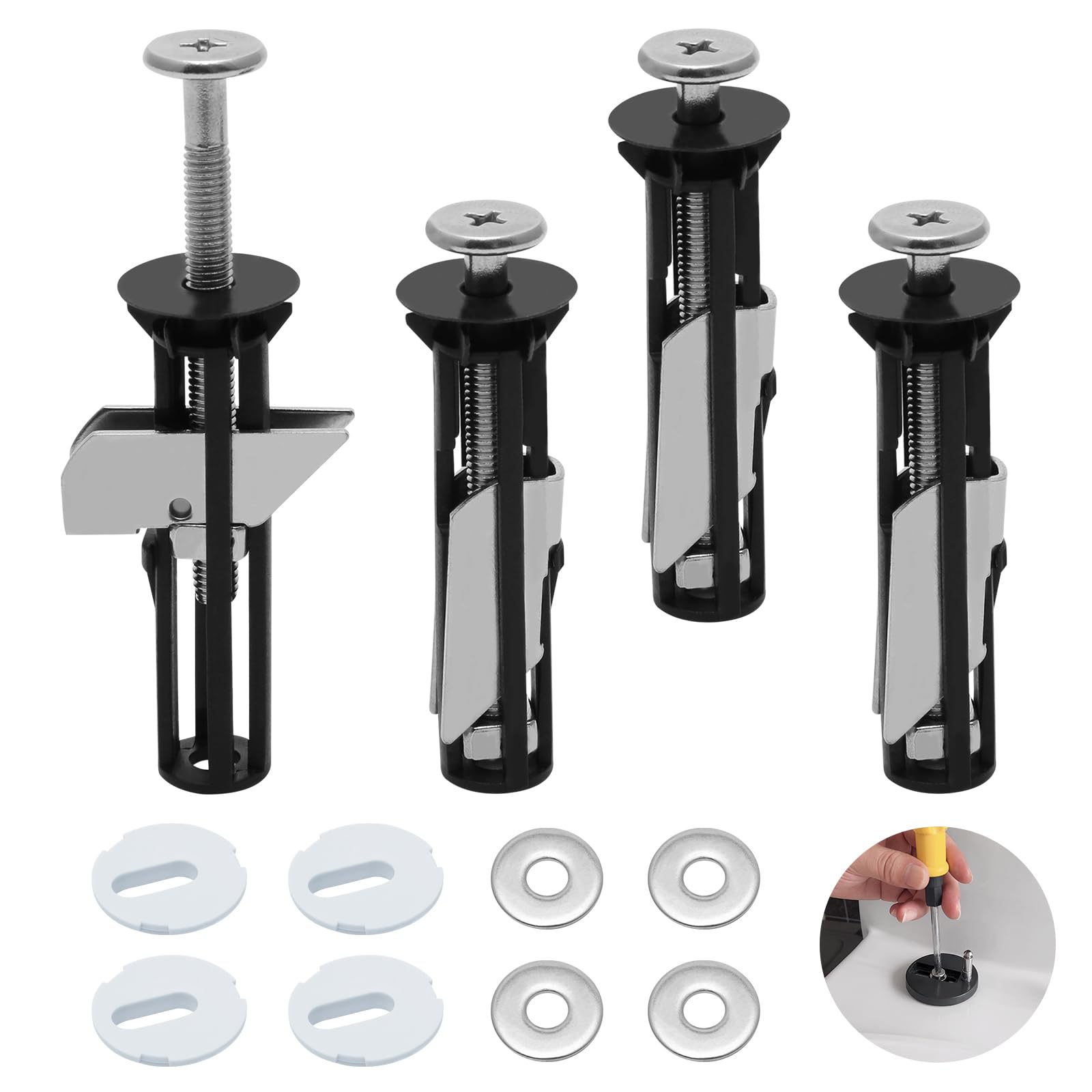 Toilet Seat Fittings, 4 Pack Toilet Seat Screws, Stainless Steel Toilet Seat Fixings for Top Lid Hinges, Universal Toilet Seat Bolts for Blind Holes Easy Install Replacement Fixing Kit with Gaskets