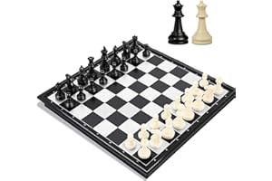 JONEYTECH Travel Chess Set, 10 inch Magnetic Chess Board with 2 Extra Queen Portable Folding Board Chess Games for Kids, Adults