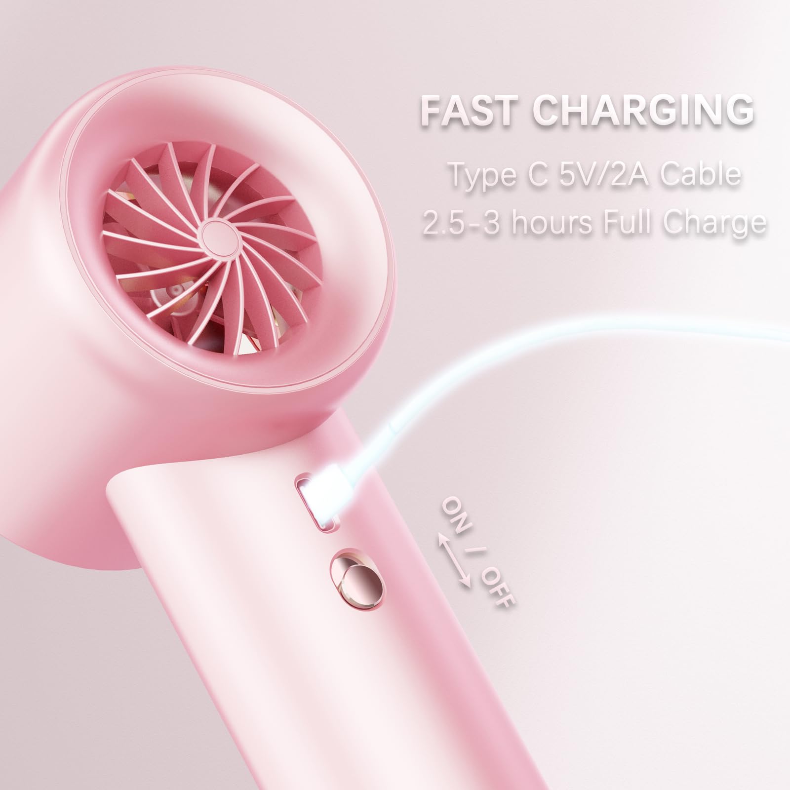 Halybau Handheld Fan,1-100 High Speed Adjustable Turbo Mini Fan,2500-5000mAh Battery Operated Rechargeable Personal Fan with Digital Display for Travel/Camping/Outdoor/Home/Office (Pink), OT-F18