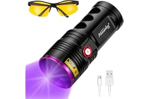ALONEFIRE H42UV 36W 365nm UV Flashlight USB Rechargeable Ultraviolet Blacklight Torch Pet Urine Detector for Resin Curing, Fishing, Scorpion with UV Protective Glasses, 4PCS Battery Included