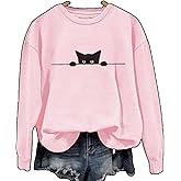 Faithgee Hold on I See a Cat Shirt Funny Cute Black Cat Print Animal Lovers Sweatshirt