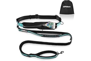 PHILORN Hands Free Dog Leash for Running, Jogging | Reflective Stitching, Adjustable Waist Belt(24"-47"), Phone Pouch, Shock Absorbing Dual Handle Bungee(47"-67") for Large Dog