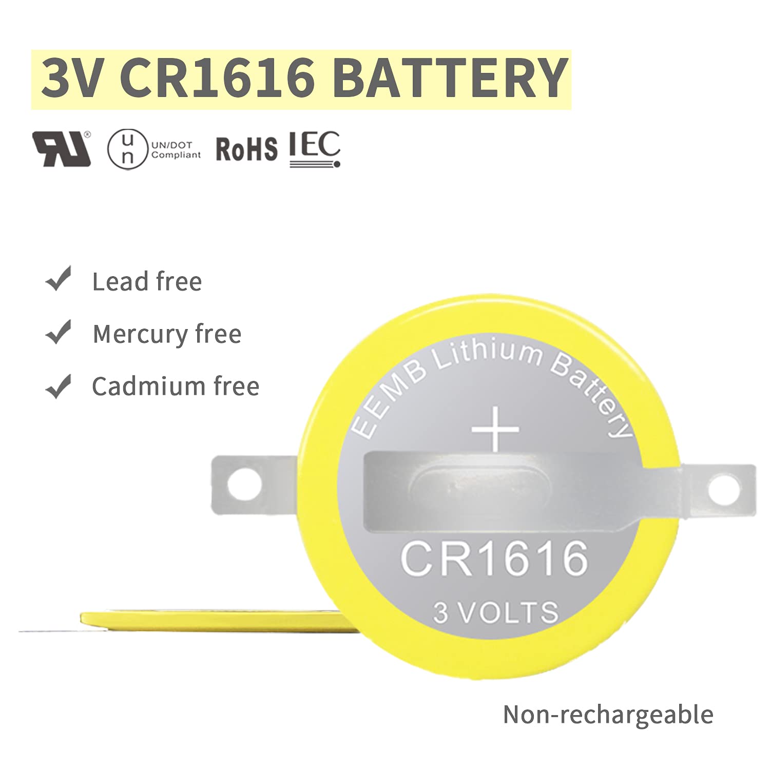 EEMB 10PACK Tabbed CR1616 Battery with Solder Tabs 3V Lithium Batteries for Gameboy Cartridge Batteries Ruby Gameboy Advance SP Fire Red Leaf Green Emerald, 1616 Battery GBA Gameboy Advance Cart Save