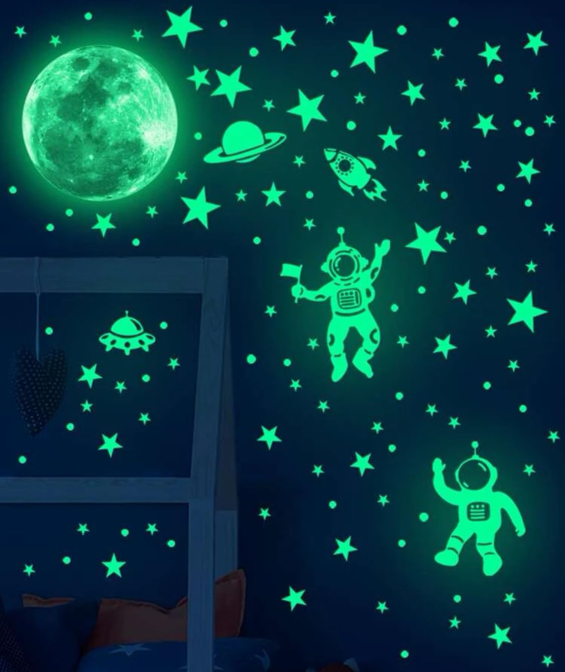Cartoon Astronaut Planet Luminous Wall Stickers for Kids Room Decoration Wallpapers Home Decor Glow in The Dark Stars Stickers