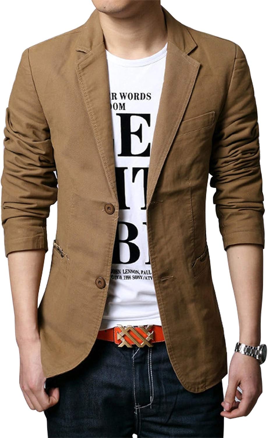chouyatou Men's Slim 2-Button Single Breasted Cotton Lightweight Blazer Jacket Sport Coat at  Men’s Clothing store