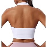Women's Halter Sports Bras Adjustable Straps Seamless Medium Impact Workout Crop Tank Tops with Removable Padded