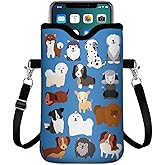 IRADA Neoprene Cell Phone Sleeve Pouch Case Bag with Crossbody Strap Neck Lanyard for Women Men 7.6 X 4.3 Inches-Cute Animal Dogs Shockproof Universal Phone Bag