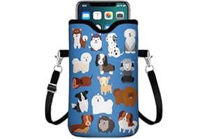 IRADA Neoprene Cell Phone Sleeve Pouch Case Bag with Crossbody Strap Neck Lanyard for Women Men 7.6 X 4.3 Inches-Cute Animal Dogs Shockproof Universal Phone Bag