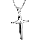 FULULAY Men's Stainless Steel Large Jesus Christ Cross Pendant Necklace With Byzantine Chain 22 24 26 inch,Black/Gold/Silver