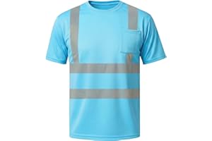 HYCOPROT Hi Vis Safety Shirts High Visibility Short Sleeve T Shirt Lightweight Moisture Wicking Work Top with Reflective Tape
