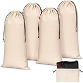 Amylove 4 Pcs Flannel Cloth Shoe Bags for Travel, 8 x 17 Inches Dust Pouch with Drawstring Closure, Washable Breathable Cotton Fabric for Luggage(Beige)