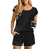 Ekouaer Pajama Sets Lounge Sets for Women 2 Piece Short Sleeve Tops and Shorts Comfy Pjs Sleepwear, S-XXL