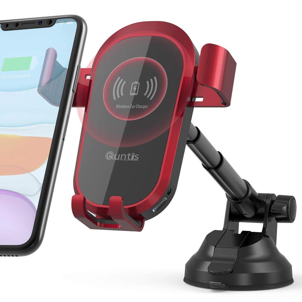 Quntis Wireless Phone Holder Car Dashboard, Windscreen Wireless Car Charger 10W/7.5W Qi Fast Charging Car Mount for iPhone 11/11 Pro/11 Pro Max/Xs Max/XS/XR/X/8, Galaxy S10/Note 9/S9/S8/S7