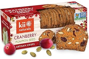 Kii Naturals Artisan Crisps, Healthy Snack Crackers for Cheese, Meats, Spreads, Charcuterie Board - Non-GMO, Kosher, No Preservatives, Hand-Crafted - Cranberry Pumpkin Seed, 5.3 Ounce (Pack of 1)