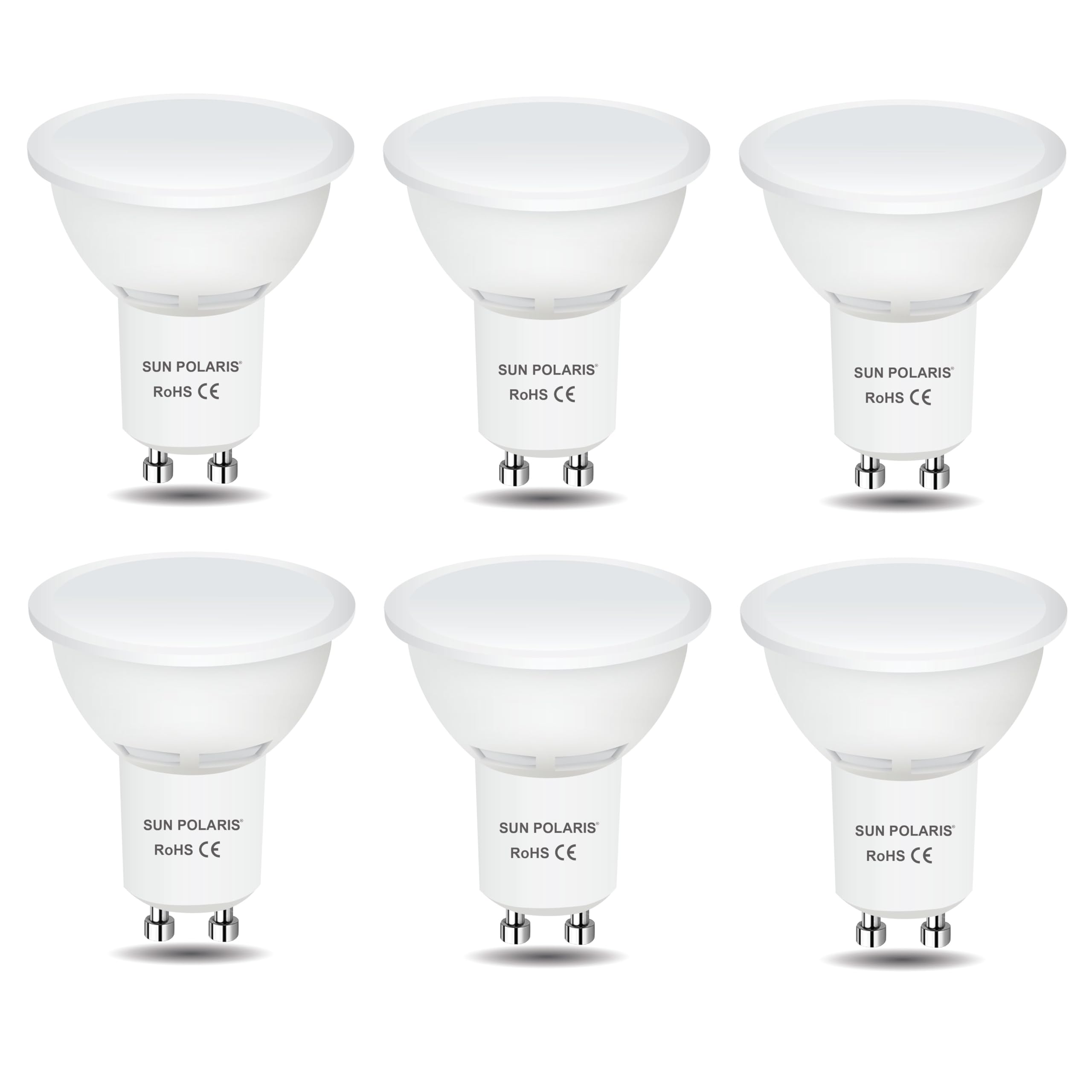 SUN POLARIS GU10 Led Bulbs Natural White 4000K, 4W 320lm, Equivalent to 25W Halogen Spotlight Bulb, Energy Saving Downlights,100° Wide Beam, No Flickering, Non-Dimmable Spot Light, Pack of 6