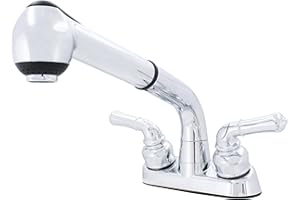 WASSERMAN FAUCETS Wasserman 2 Handle Utility/Laundry/Shop Sink Faucet with Pull Out Sprayer in Chrome, Non-Metallic ABS Plastic, 4" Centerset for Laundry Room, Garage, Mud Room, RV
