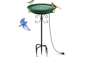 Daoeny Heated Bird Bath for Outdoors for Winter, Upgraded 100W Heated Birdbath Bowl Thermostat Control with 5-Prong Metal Bas