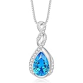 Fahonie 925 Sterling Silver Birthstone Necklace for Women,Infinity Teardrop Cubic Zirconia Pendant Necklace Anniversary Birthday Jewelry Gift for Women Wife Friend 18"+2" Chain