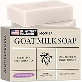 Goat Milk Soap Bar For Dry & Sensitive Skin - 100% Natural & Organic Skin Care - Enriched with Shea Butter - Use on Face, Body & Hands - For Men, Women, Kids & Baby (Lavender, 3 Pack)