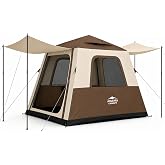 Inflatable Camping Tent, 2-4 Person Air Tent with Pump and Awning