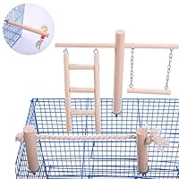 QBLEEV Parakeet Perches Outside Cage, Bird Swing Conure Toys Table Cage Top Play Stand Parrot Climbing Ladder Rope Perches Stands Chewing Wood Play Gyms Playground for Cockatiel Lovebirds Finches