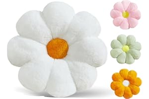 Ailive 17.7In Cute White Daisy Flower Shaped Kids Throw Pillow Flower Throw Pillow Floor Pillow Cushion Sunflower Pillow Decorative Pillow for Kids Teens Tweens Girls.