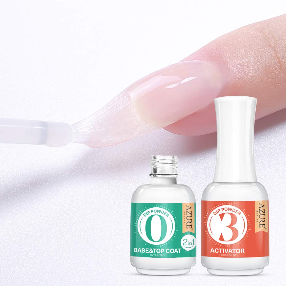 2 in 1 Dip Powder Base & Top Coat with Activator Dip Powder Liquid Set for Dipping Powder Nail Kit, 0.5oz/Bottle, Fast Dry, No Nail Lamp Needed : Beauty