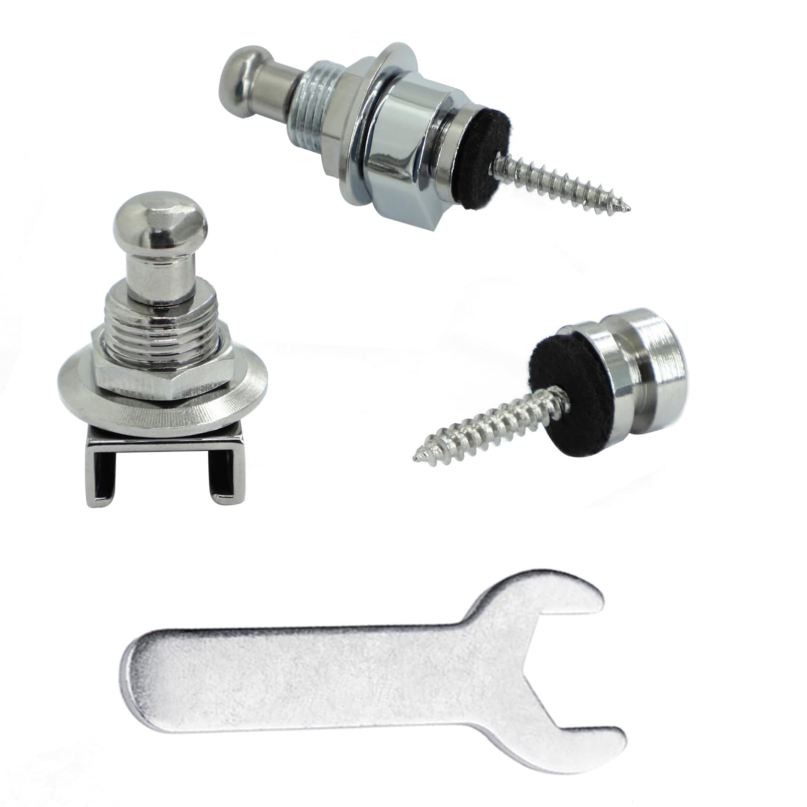 Rayzm Guitar Strap Locks Set, Security Strap Lock System for Acoustic/Electric/Bass Guitar, Quick Release Mechanism, Metal Strap-lock Buttons with a Wrench (Silver)