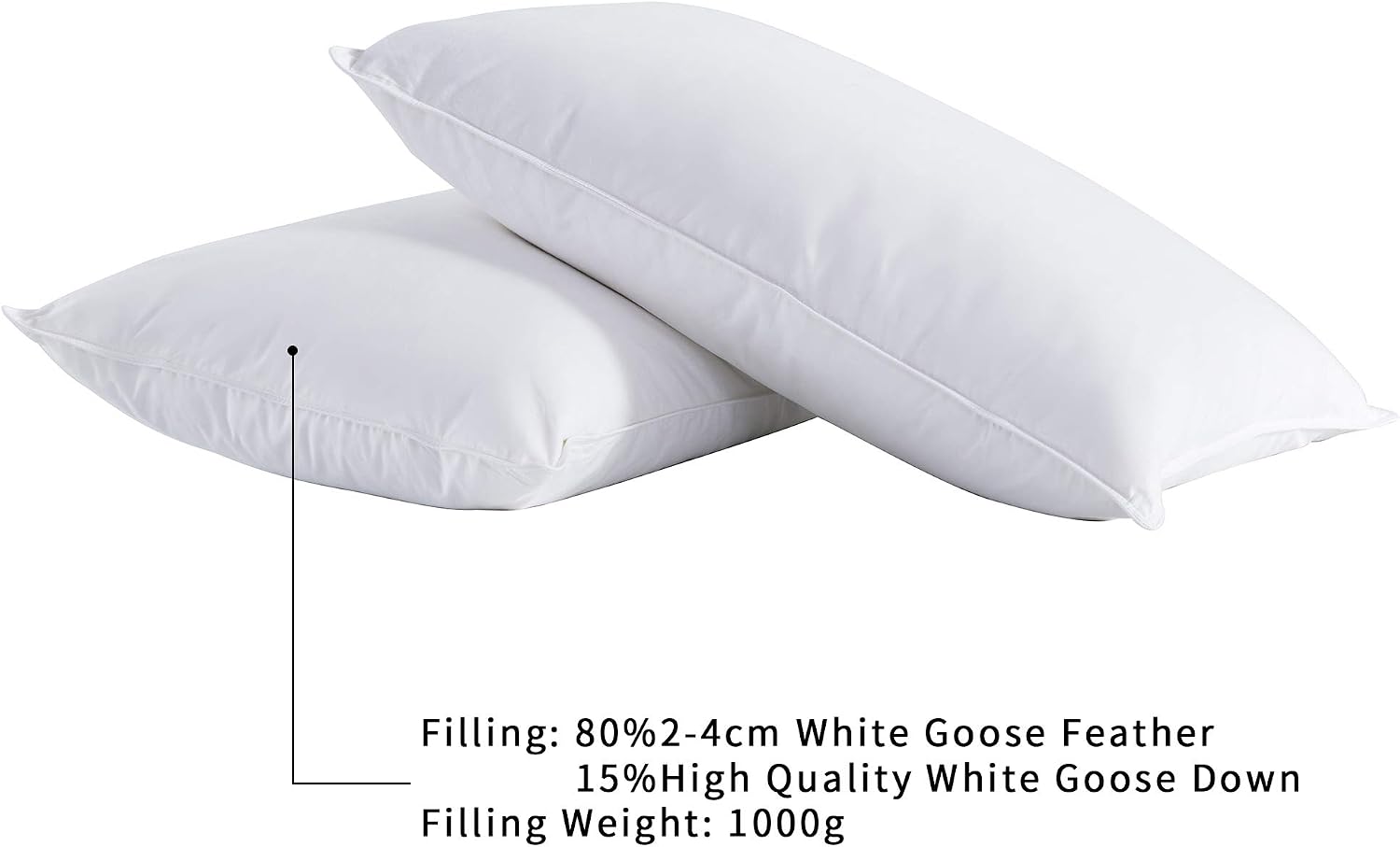 puredown® 2 Pack Standard Size 85% White Goose Feather and 15% Down Pillows,100% Anti Dust Cotton Cover, Washable Medium Firmness 48x74cm - Image 4
